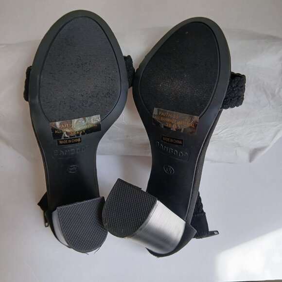Bamboo 'Faith' Black Suede Crochet Ankle Strap 4"Block Heel Sandals NWOB Sz 7.5 - Picture 12 of 14